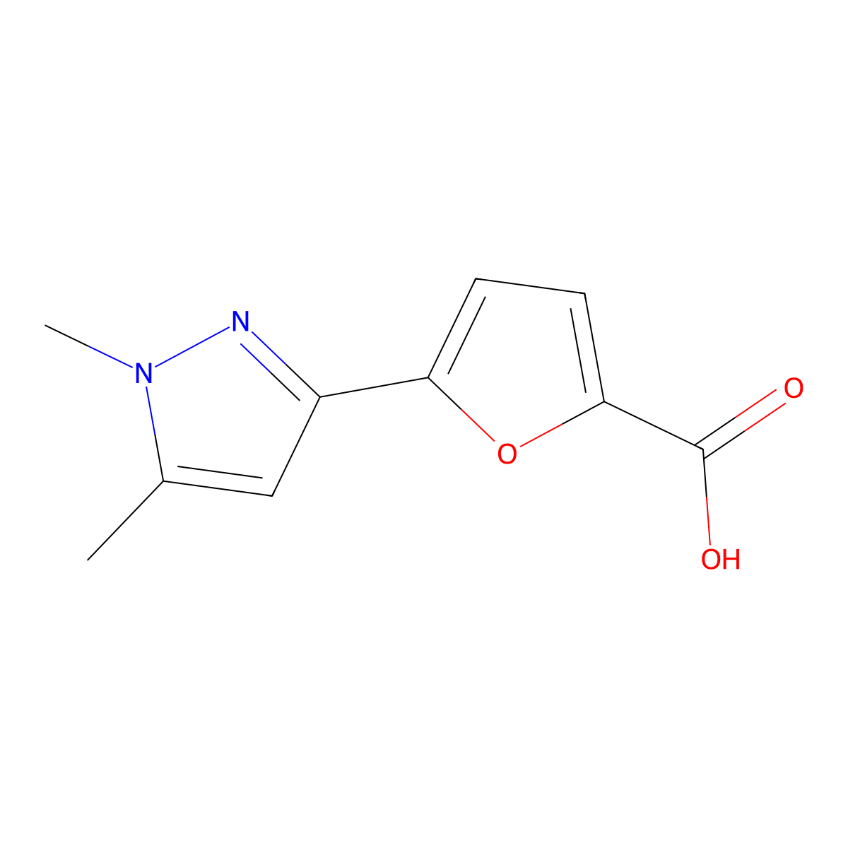 5-(1,5-Dimethyl-1H-pyrazol-3-yl)furan-2-carboxylic acid molecular structure, CAS 1399662-64-6