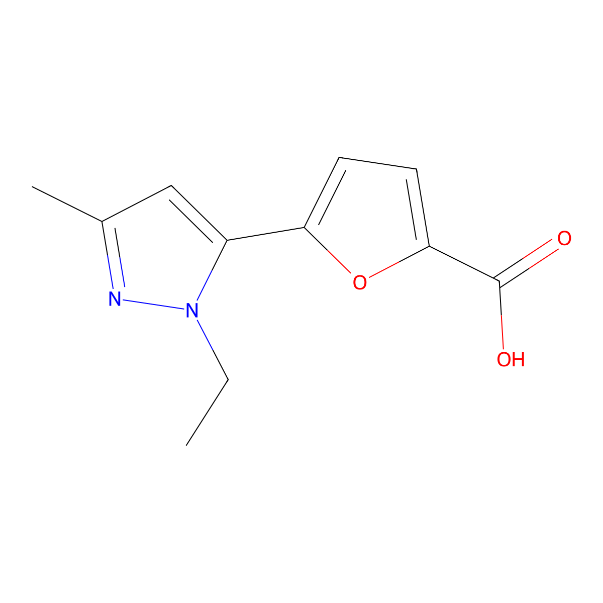 5-(1-Ethyl-3-methyl-1H-pyrazol-5-yl)furan-2-carboxylic acid molecular structure, CAS 1399662-72-6
