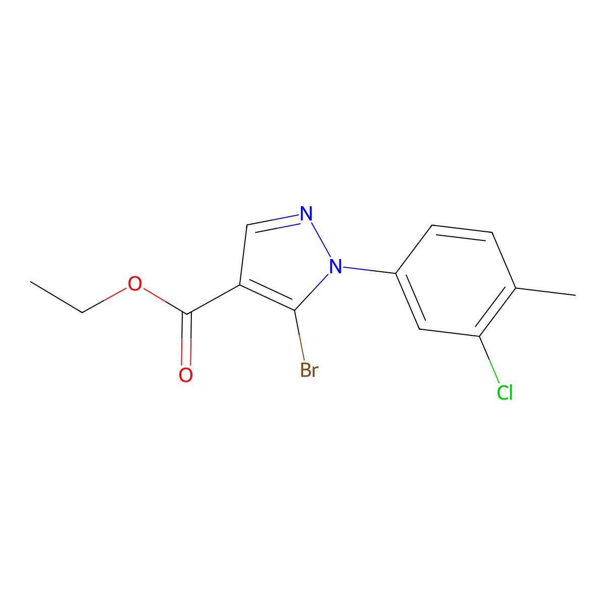 Ethyl 5-bromo-1-(3-chloro-4-methylphenyl)-1H-pyrazole-4-carboxylate molecular structure, CAS 1399663-13-8