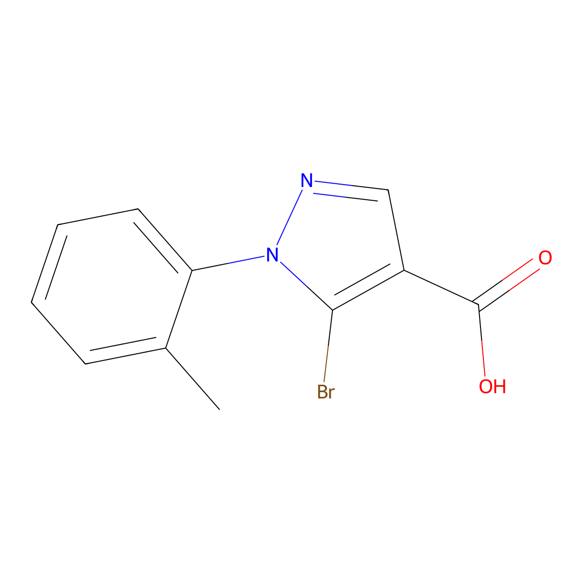 5-Bromo-1-(o-tolyl)-1H-pyrazole-4-carboxylic acid molecular structure, CAS 1399663-70-7