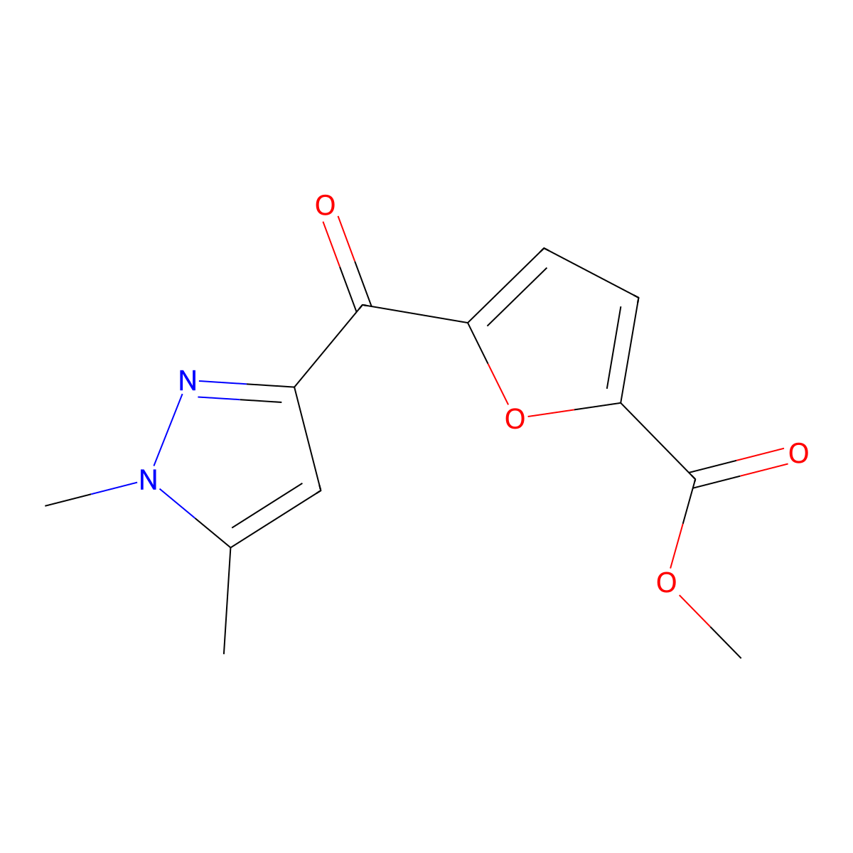Methyl 5-(1,5-dimethyl-1H-pyrazole-3-carbonyl)furan-2-carboxylate molecular structure, CAS 1399663-78-5