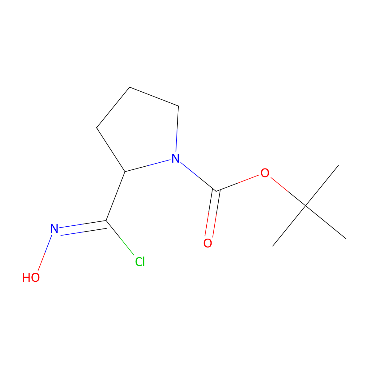 tert-butyl (2S)-2-(chloro(hydroxyimino)methyl)pyrrolidine-1-carboxylate molecular structure, CAS 1399716-78-9