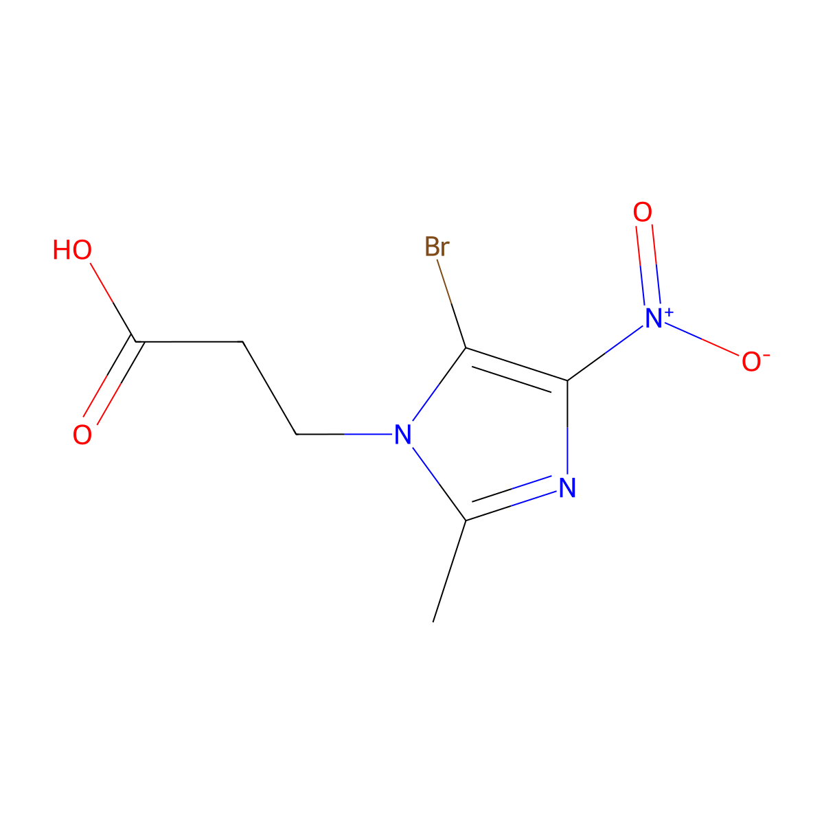 3-(5-bromo-2-methyl-4-nitro-1H-imidazol-1-yl)propanoic acid molecular structure, CAS 139975-81-8