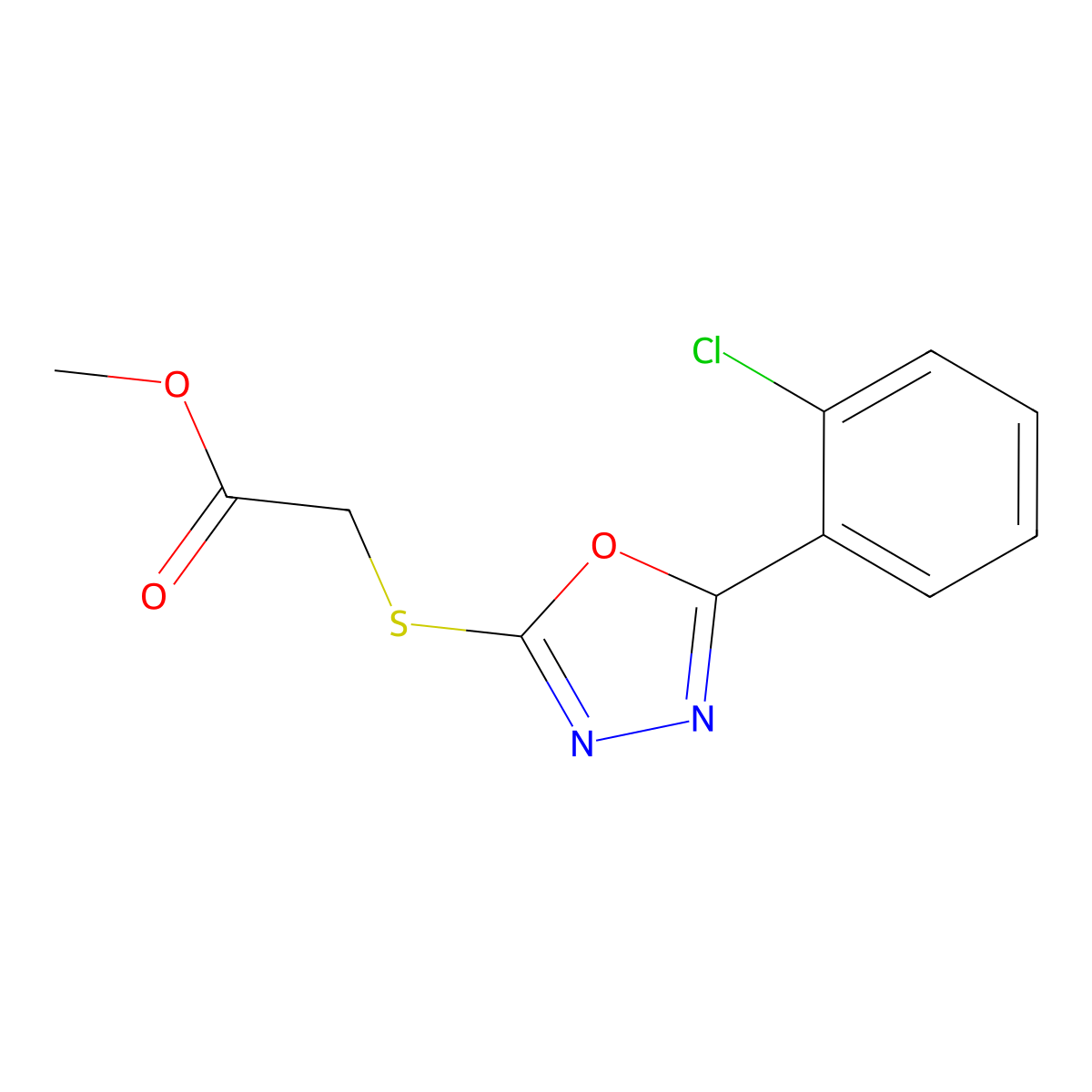 Methyl {[5-(2-chlorophenyl)-1,3,4-oxadiazol-2-yl]sulfanyl}acetate molecular structure, CAS 139980-83-9