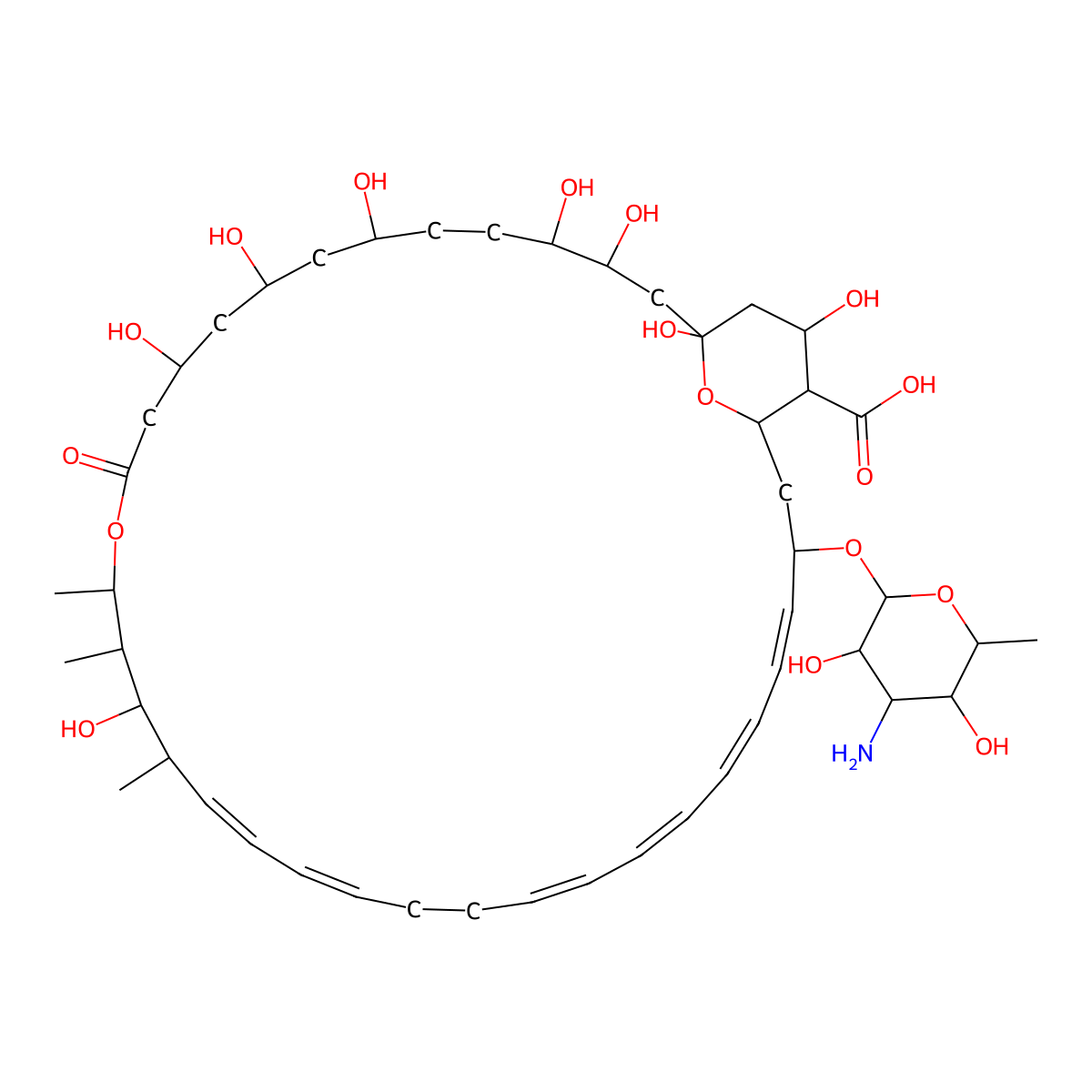 (1S,3R,4R,7R,9R,11R,15S,16R,17R,18S,33R,35S,36R,37S)-33-[(2R,3S,4S,5S,6R)-4-amino-3,5-dihydroxy-6-methyloxan-2-yl]oxy-1,3,4,7,9,11,17,37-octahydroxy-15,16,18-trimethyl-13-oxo-14,39-dioxabicyclo[33.3.1]nonatriaconta-19,21,25,27,29,31-hexaene-36-carboxylic acid molecular structure, CAS 1400-61-9