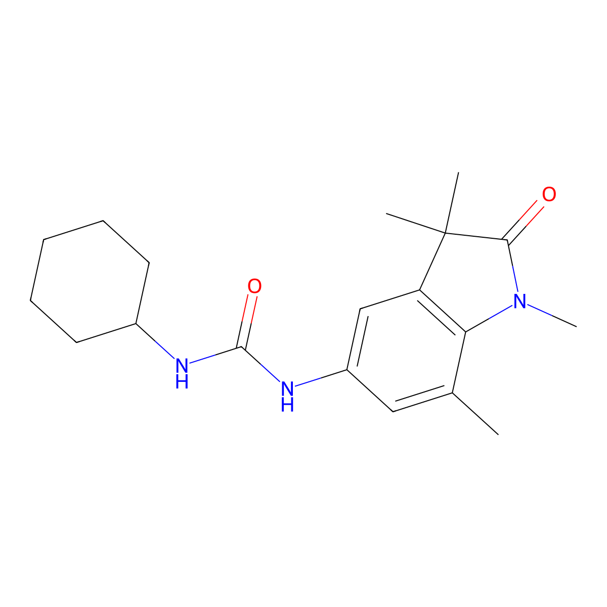 1-Cyclohexyl-3-(1,3,3,7-tetramethyl-2-oxoindolin-5-yl)urea molecular structure, CAS 1400022-26-5