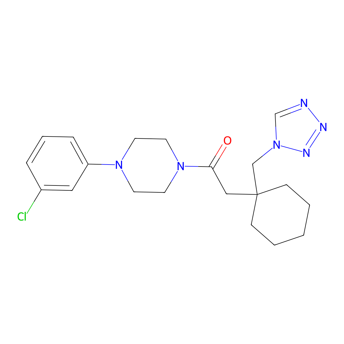 1-[4-(3-chlorophenyl)piperazin-1-yl]-2-[1-(1H-tetrazol-1-ylmethyl)cyclohexyl]ethanone molecular structure, CAS 1400025-59-3