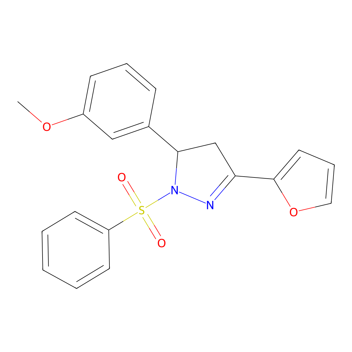 3-(furan-2-yl)-5-(3-methoxyphenyl)-1-(phenylsulfonyl)-4,5-dihydro-1H-pyrazole molecular structure, CAS 1400068-00-9