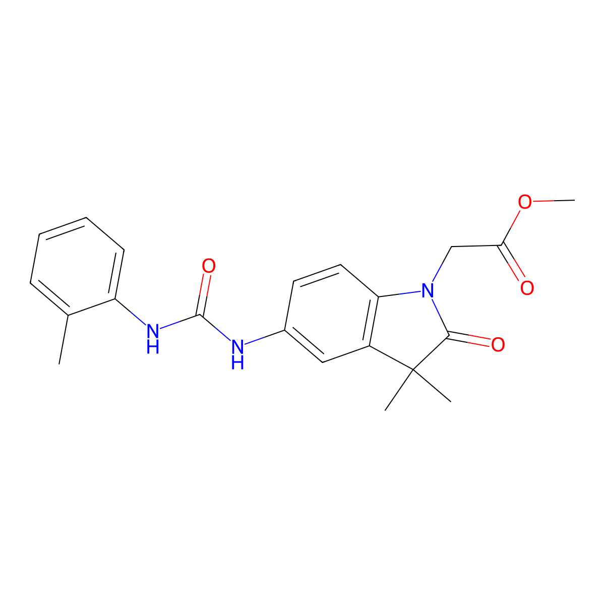 Methyl 2-(3,3-dimethyl-2-oxo-5-(3-(o-tolyl)ureido)indolin-1-yl)acetate molecular structure, CAS 1400072-21-0
