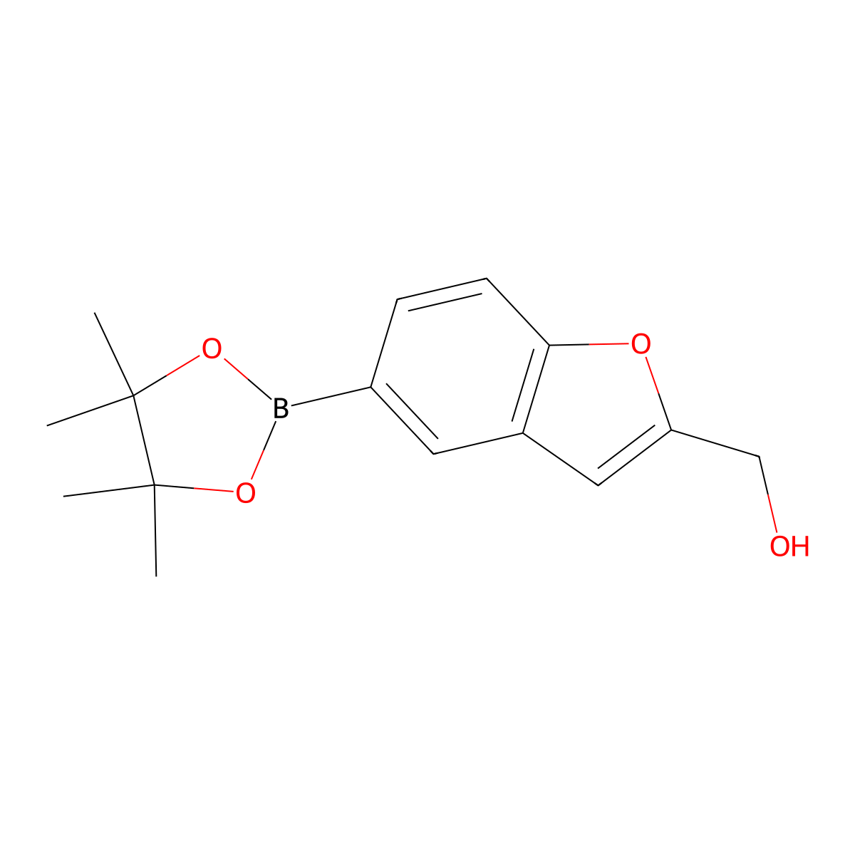 (5-(4,4,5,5-Tetramethyl-1,3,2-dioxaborolan-2-YL)benzofuran-2-YL)methanol molecular structure, CAS 1400077-05-5