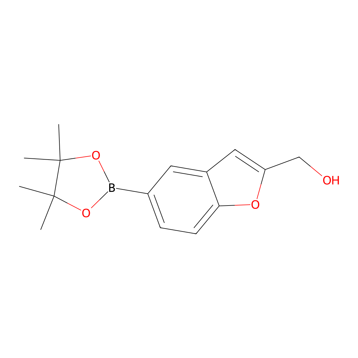 (5-(4,4,5,5-Tetramethyl-1,3,2-dioxaborolan-2-YL)benzofuran-2-YL)methanol molecular structure, CAS 1400077-05-5