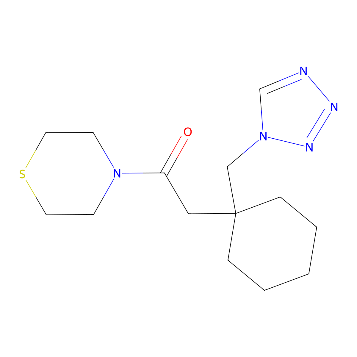 2-[1-(1H-tetrazol-1-ylmethyl)cyclohexyl]-1-(thiomorpholin-4-yl)ethanone molecular structure, CAS 1400100-53-9
