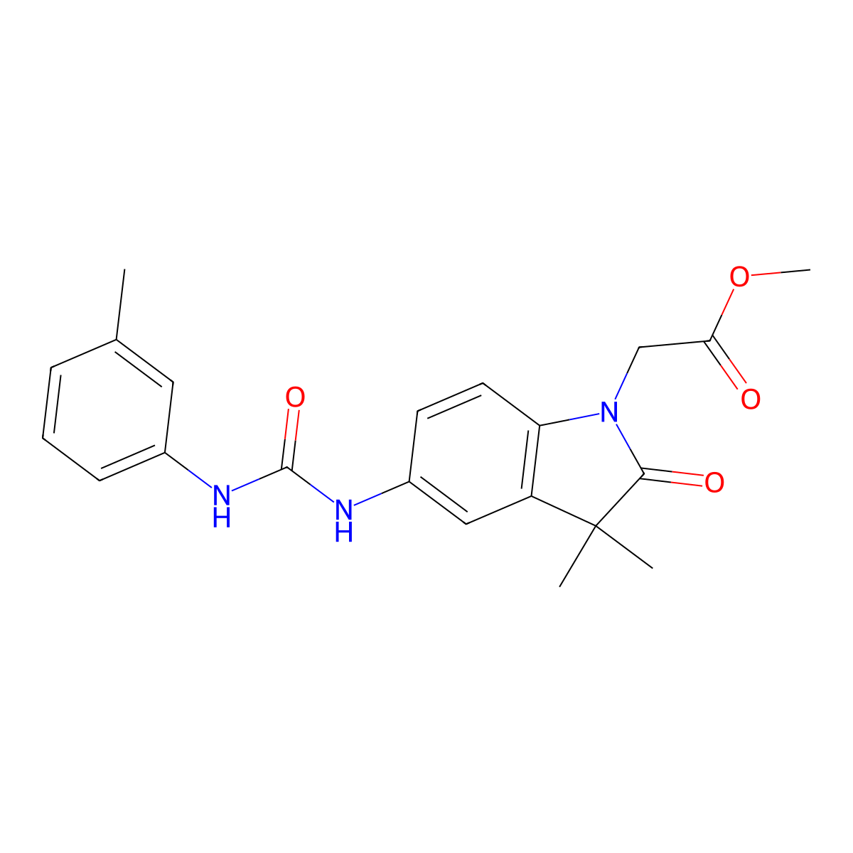 Methyl 2-(3,3-dimethyl-2-oxo-5-(3-(m-tolyl)ureido)indolin-1-yl)acetate molecular structure, CAS 1400102-23-9