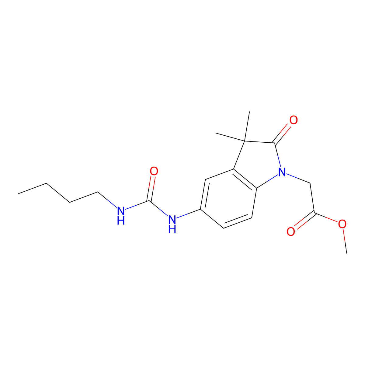 Methyl 2-(5-(3-butylureido)-3,3-dimethyl-2-oxoindolin-1-yl)acetate molecular structure, CAS 1400103-10-7