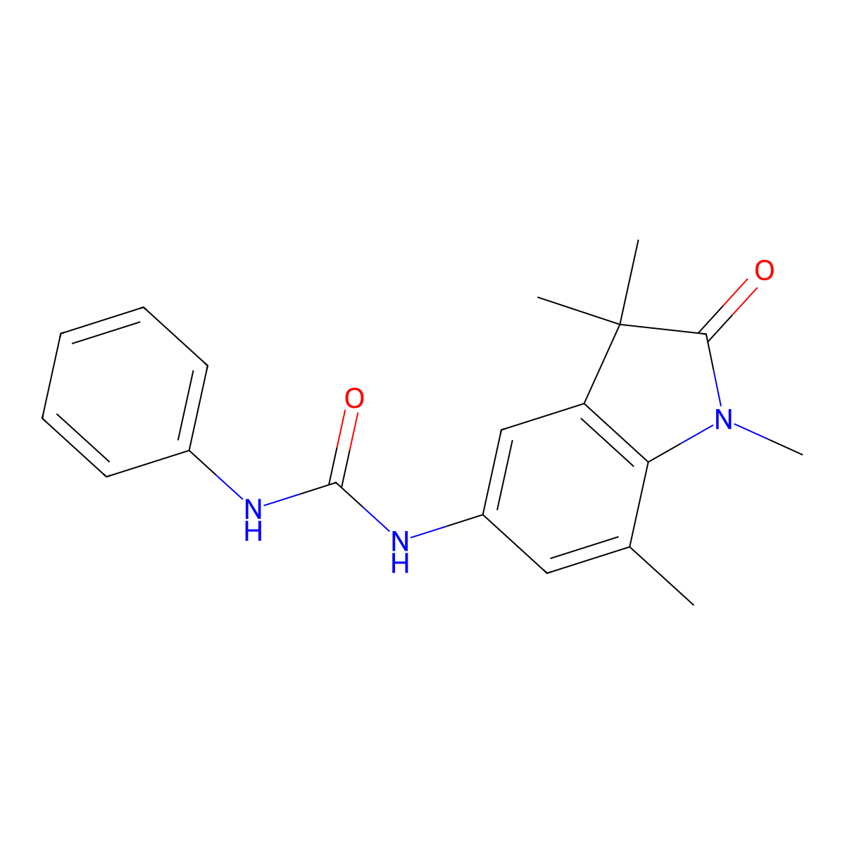 1-Phenyl-3-(1,3,3,7-tetramethyl-2-oxoindolin-5-yl)urea molecular structure, CAS 1400105-46-5