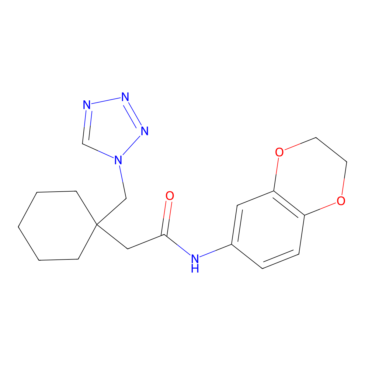N-(2,3-dihydro-1,4-benzodioxin-6-yl)-2-[1-(1H-tetrazol-1-ylmethyl)cyclohexyl]acetamide molecular structure, CAS 1400145-48-3