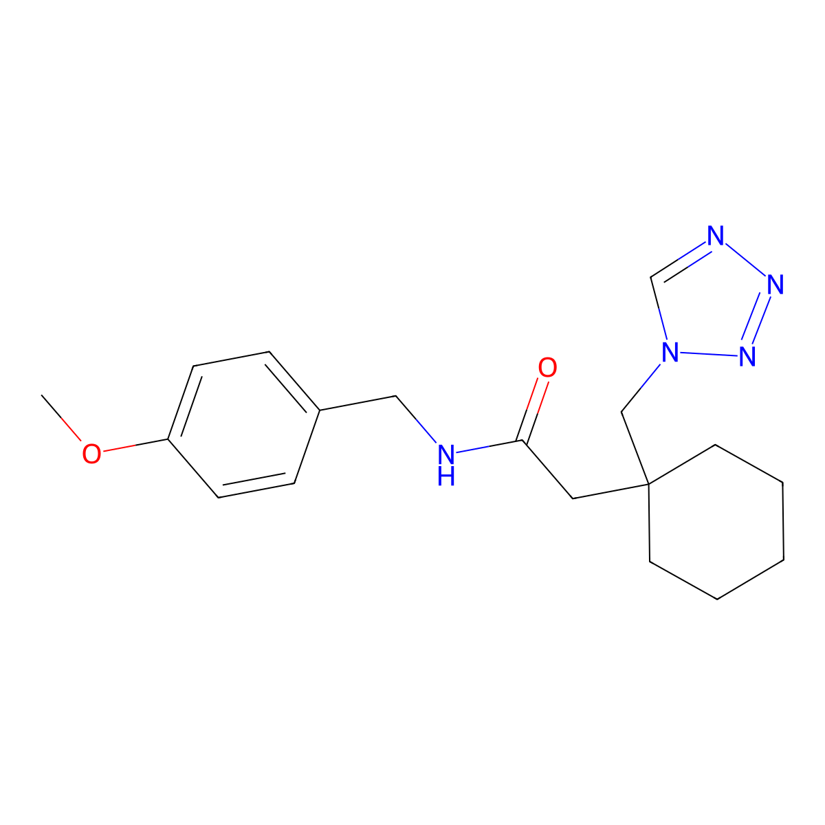 N~1~-(4-methoxybenzyl)-2-[1-(1H-1,2,3,4-tetraazol-1-ylmethyl)cyclohexyl]acetamide molecular structure, CAS 1400145-60-9