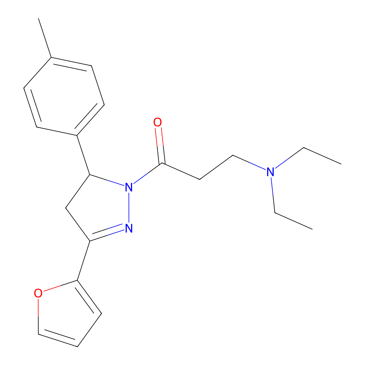 3-(diethylamino)-1-(3-(furan-2-yl)-5-(p-tolyl)-4,5-dihydro-1H-pyrazol-1-yl)propan-1-one molecular structure, CAS 1400146-48-6