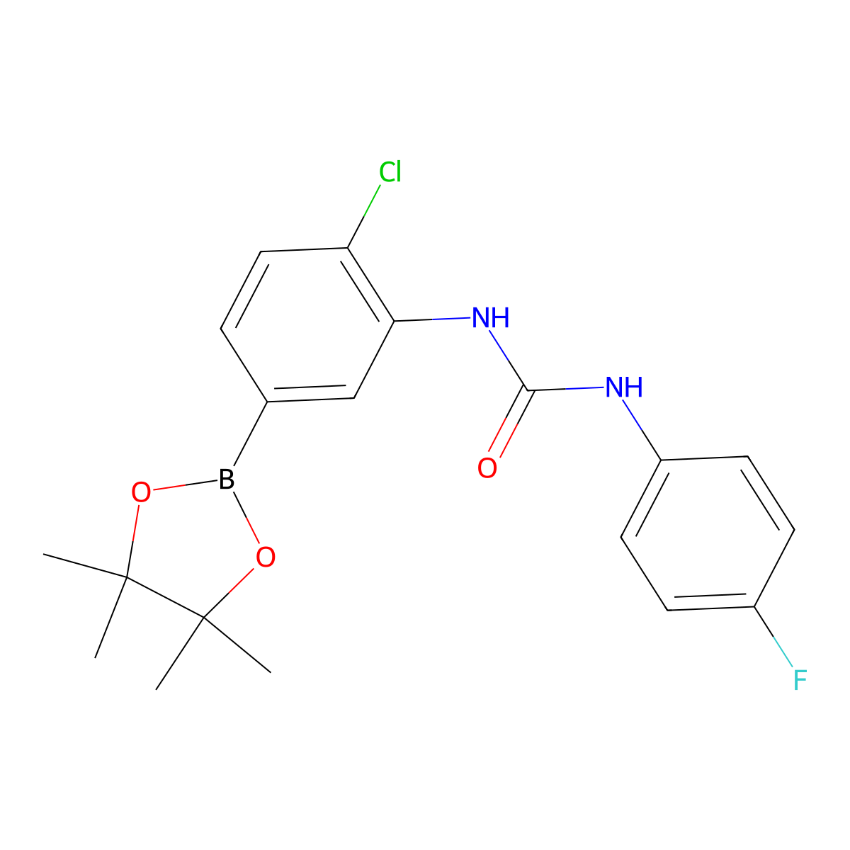 1-(2-Chloro-5-(4,4,5,5-tetramethyl-1,3,2-dioxaborolan-2-yl)phenyl)-3-(4-fluorophenyl)urea molecular structure, CAS 1400225-67-3