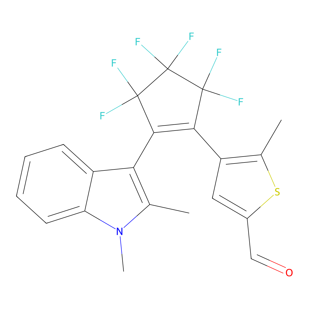 4-(2-(1,2-Dimethyl-1H-indol-3-yl)-3,3,4,4,5,5-hexafluorocyclopent-1-en-1-yl)-5-methylthiophene-2-carbaldehyde molecular structure, CAS 1400275-94-6