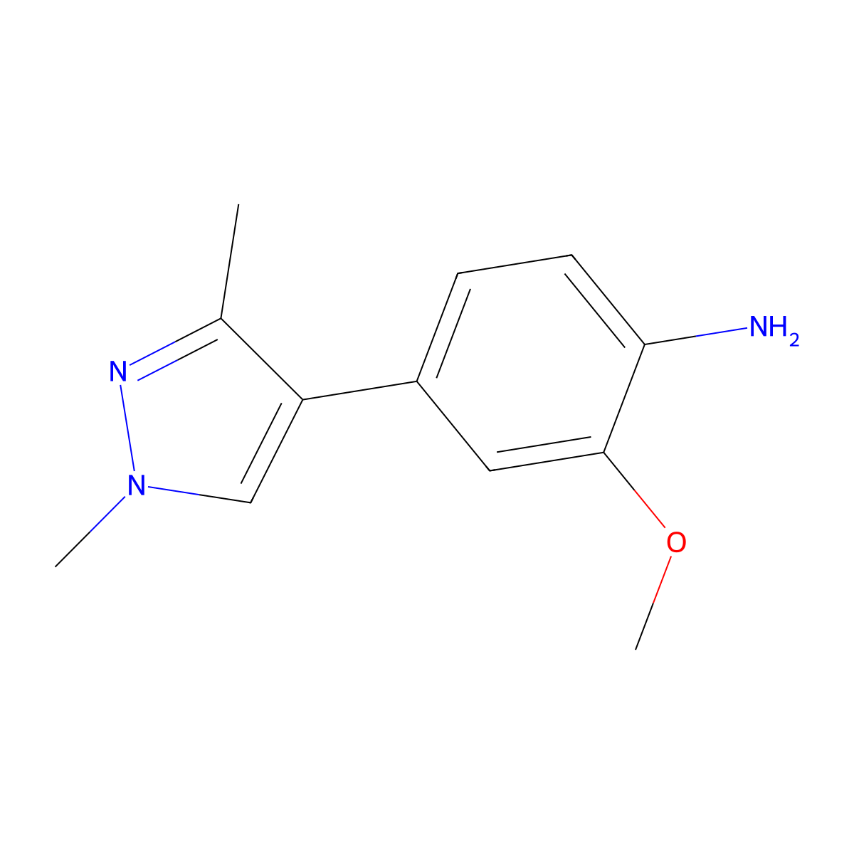4-(1,3-dimethyl-1H-pyrazol-4-yl)-2-methoxyaniline molecular structure, CAS 1400287-75-3