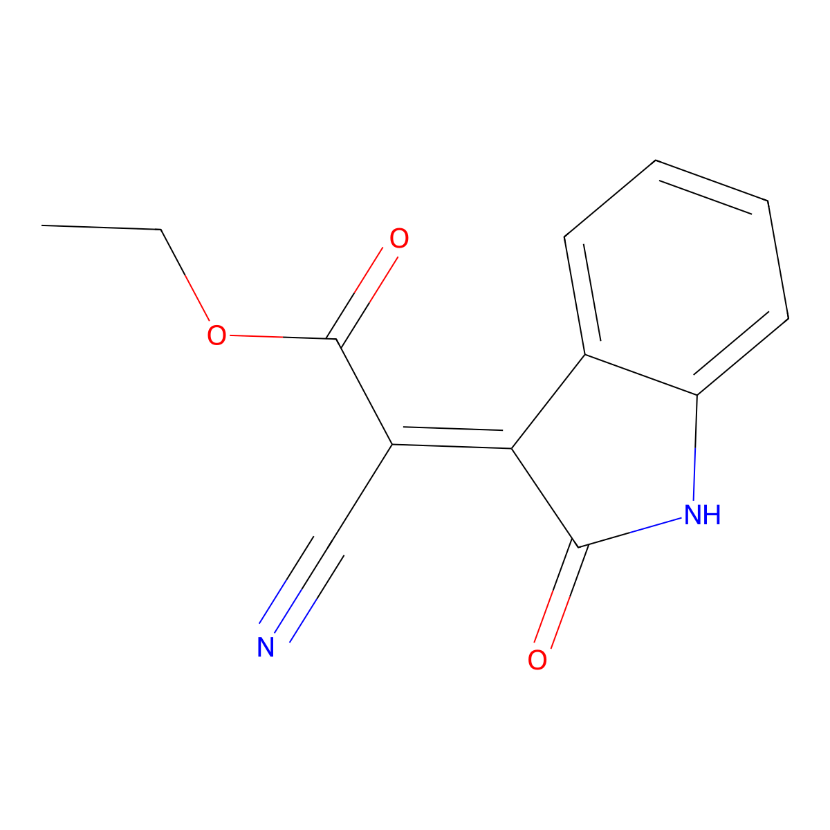 Ethyl 2-nitrilo-2-(2-oxoindolin-3-ylidene)acetate molecular structure, CAS 14003-19-1