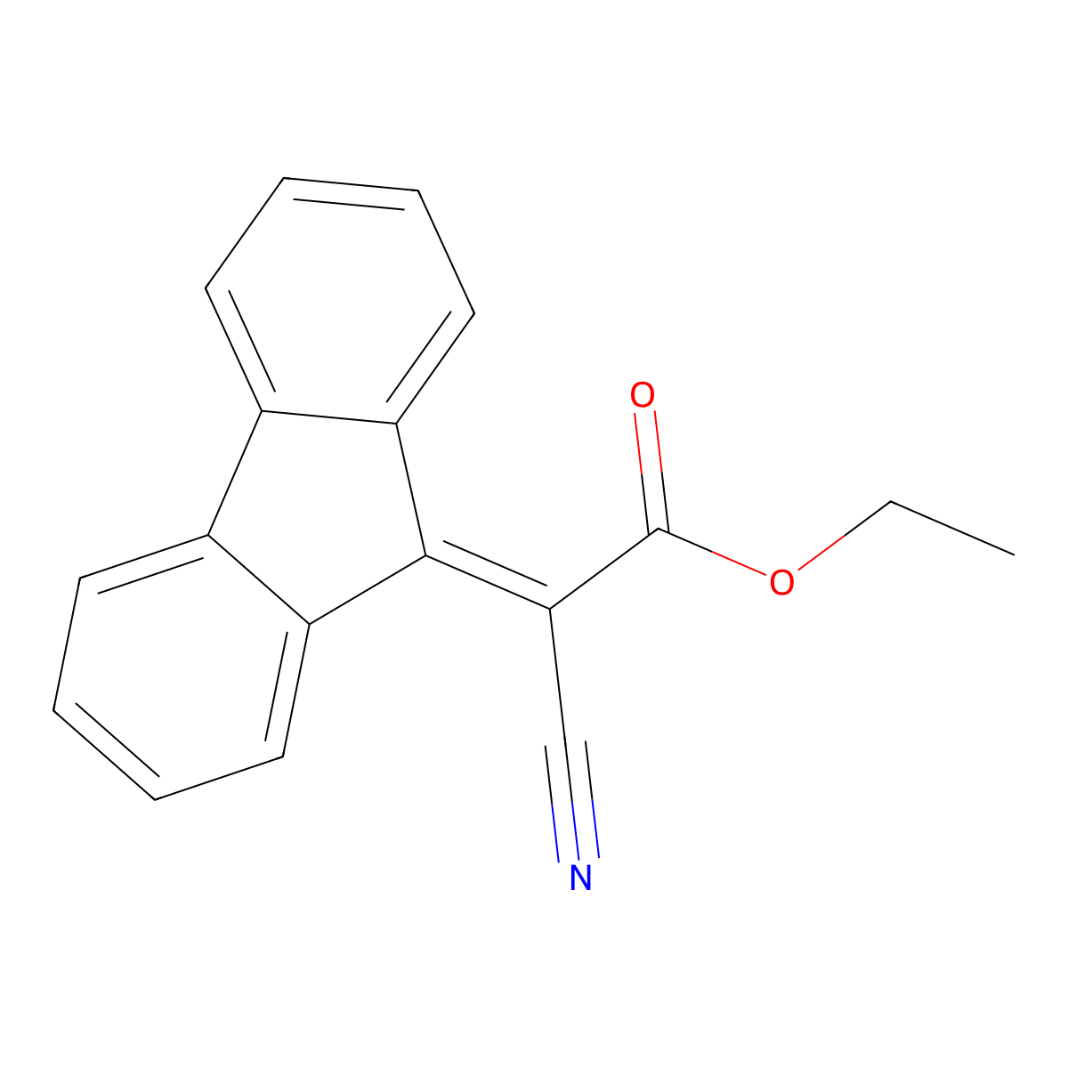 Acetic acid, cyano-9H-fluoren-9-ylidene-, ethyl ester molecular structure, CAS 14003-25-9