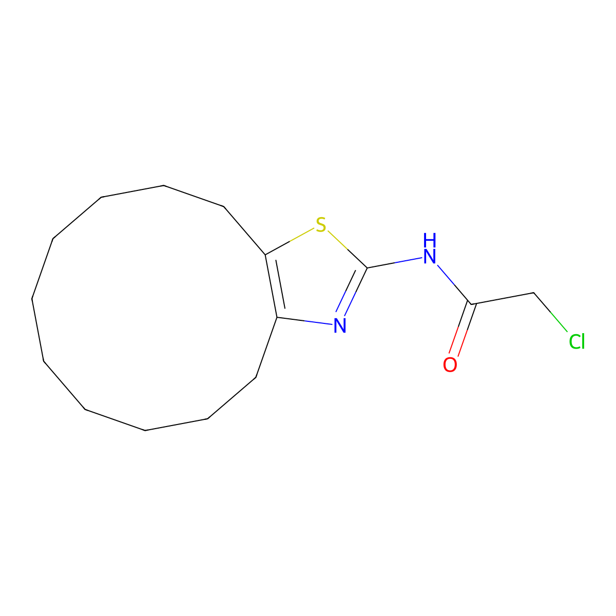 2-chloro-N-(4,5,6,7,8,9,10,11,12,13-decahydrocyclododeca[d][1,3]thiazol-2-yl)acetamide molecular structure, CAS 1400539-95-8