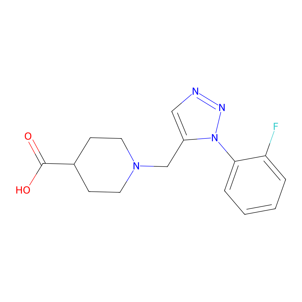 1-{[1-(2-fluorophenyl)-1H-1,2,3-triazol-5-yl]methyl}piperidine-4-carboxylic acid molecular structure, CAS 1400540-11-5