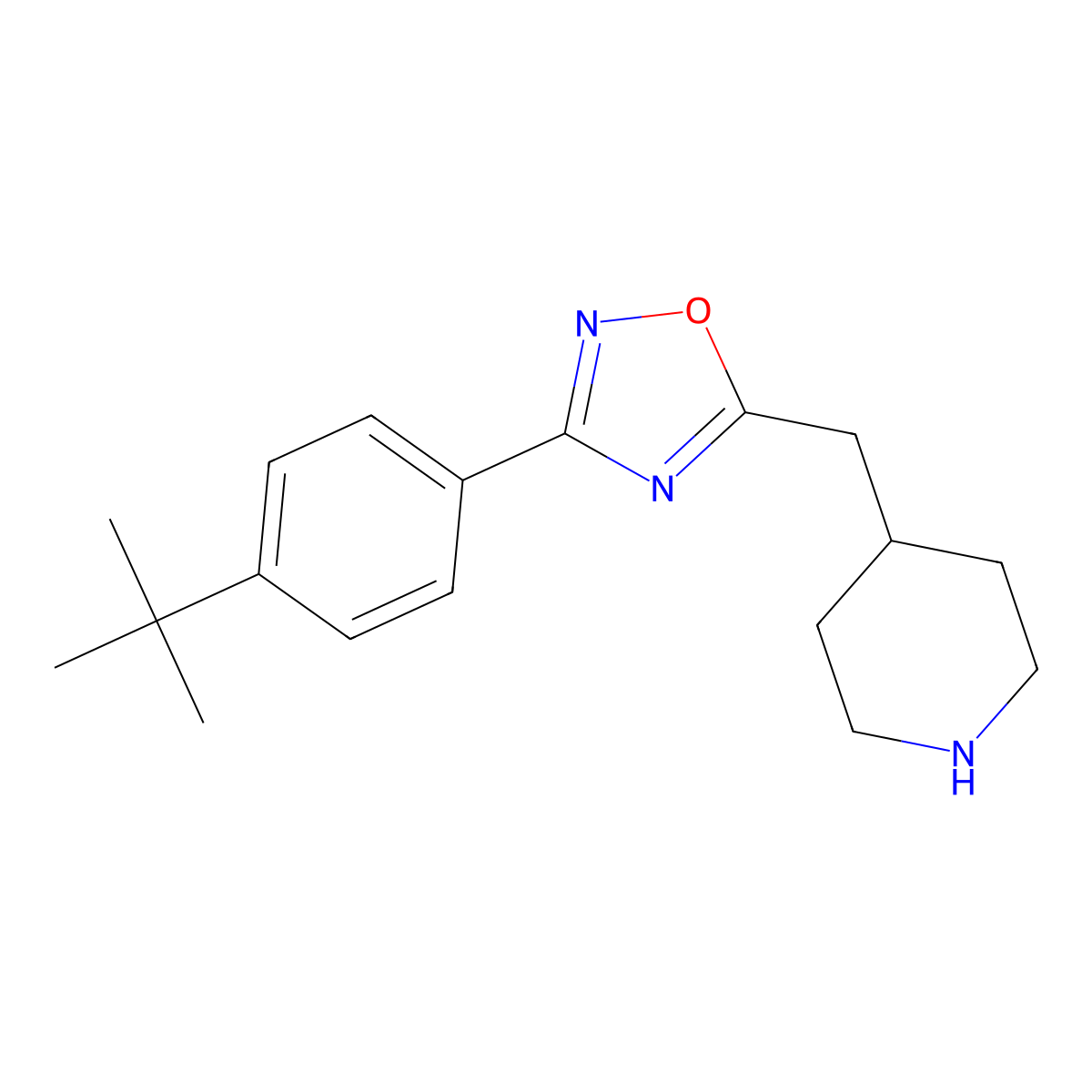 4-{[3-(4-Tert-butylphenyl)-1,2,4-oxadiazol-5-yl]methyl}piperidine molecular structure, CAS 1400540-42-2