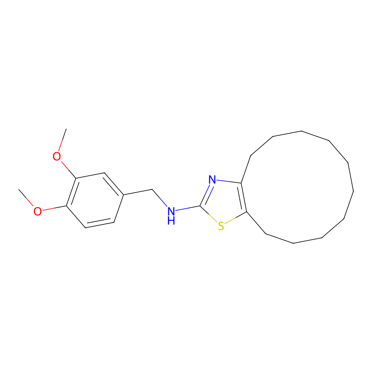 N-(3,4-dimethoxybenzyl)-4,5,6,7,8,9,10,11,12,13-decahydrocyclododeca[d][1,3]thiazol-2-amine molecular structure, CAS 1400540-68-2