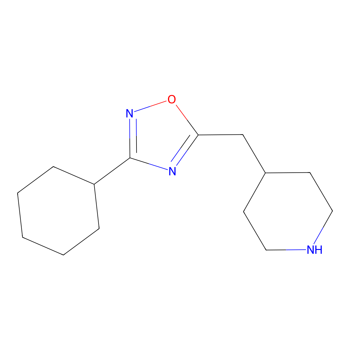 4-[(3-Cyclohexyl-1,2,4-oxadiazol-5-yl)methyl]piperidine molecular structure, CAS 1400540-86-4