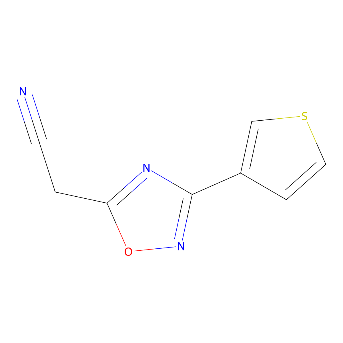 [3-(3-Thienyl)-1,2,4-oxadiazol-5-yl]acetonitrile molecular structure, CAS 1400541-77-6