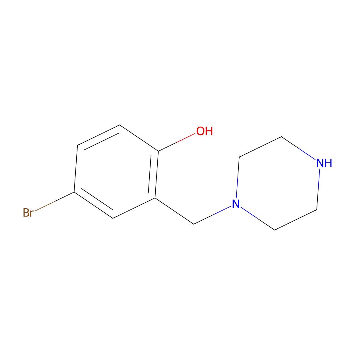 4-Bromo-2-(piperazin-1-ylmethyl)phenol molecular structure, CAS 1400541-81-2