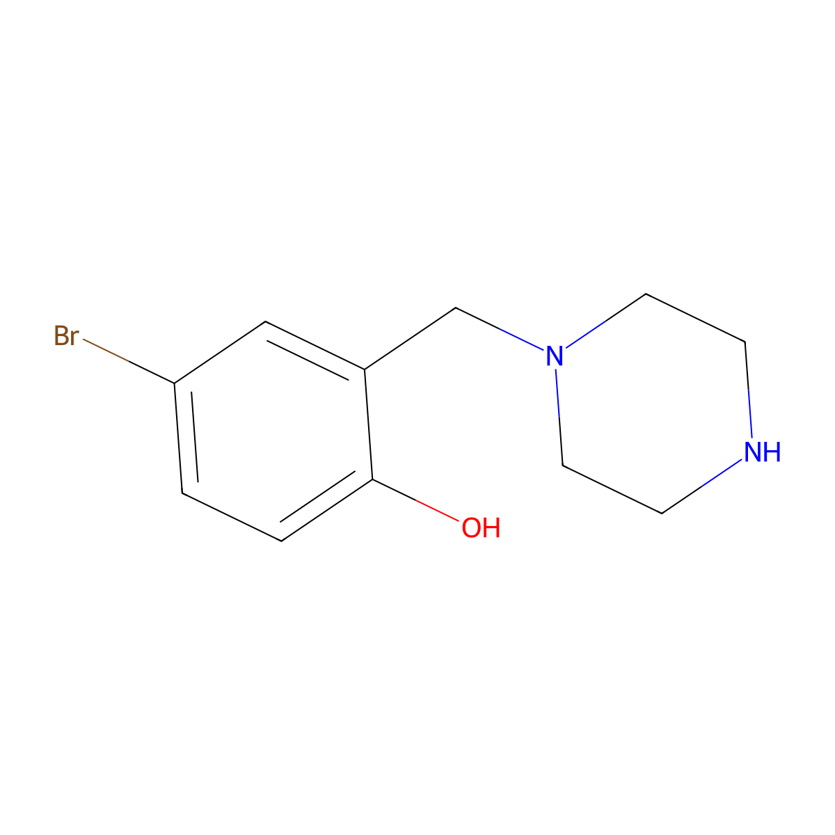 4-Bromo-2-(piperazin-1-ylmethyl)phenol molecular structure, CAS 1400541-81-2