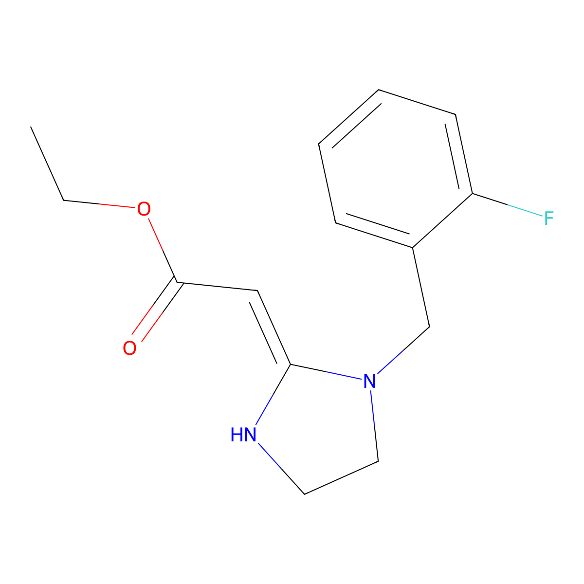 ethyl (2E)-[1-(2-fluorobenzyl)imidazolidin-2-ylidene]ethanoate molecular structure, CAS 1400561-40-1