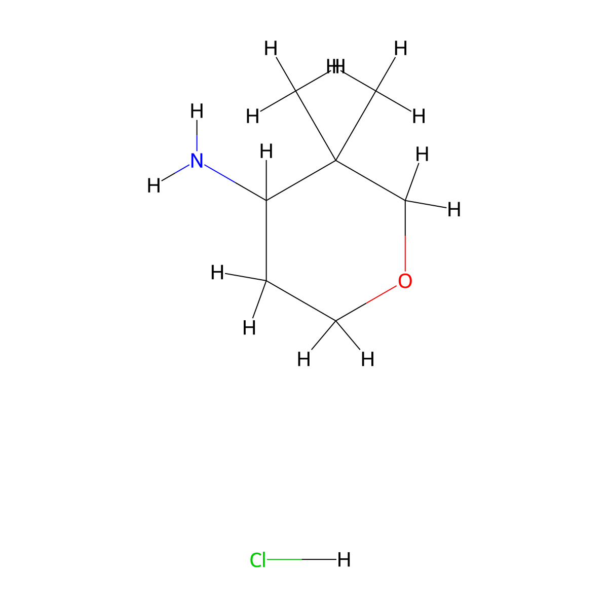 3,3-Dimethyltetrahydro-2H-pyran-4-amine hydrochloride molecular structure, CAS 1400580-54-2