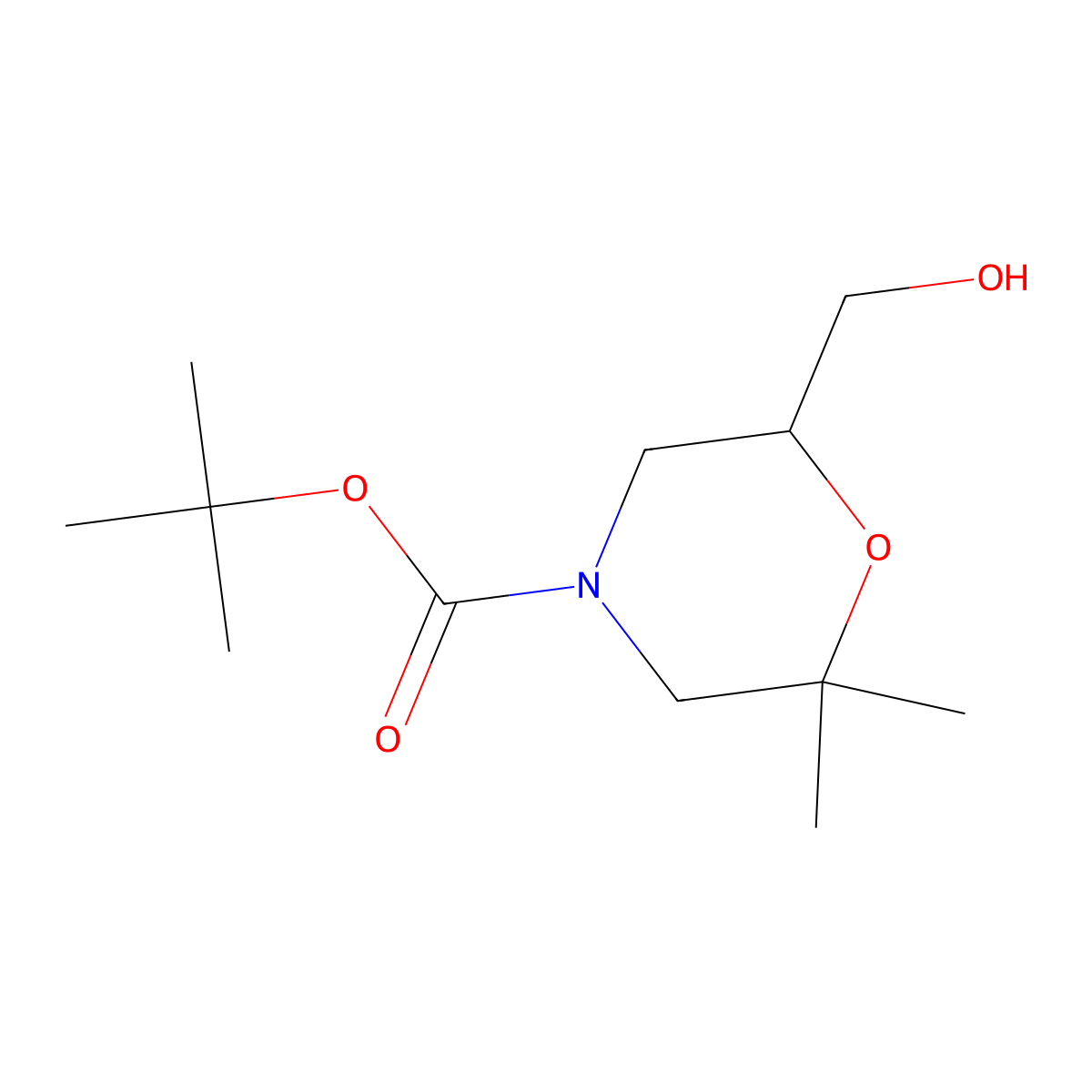 tert-butyl (6S)-6-(hydroxymethyl)-2,2-dimethylmorpholine-4-carboxylate molecular structure, CAS 1400589-80-1