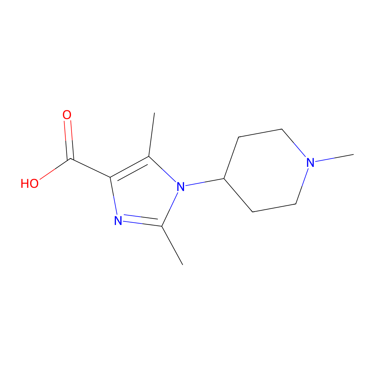 2,5-dimethyl-1-(1-methyl-4-piperidyl)-1H-imidazole-4-carboxylic acid molecular structure, CAS 1400635-62-2