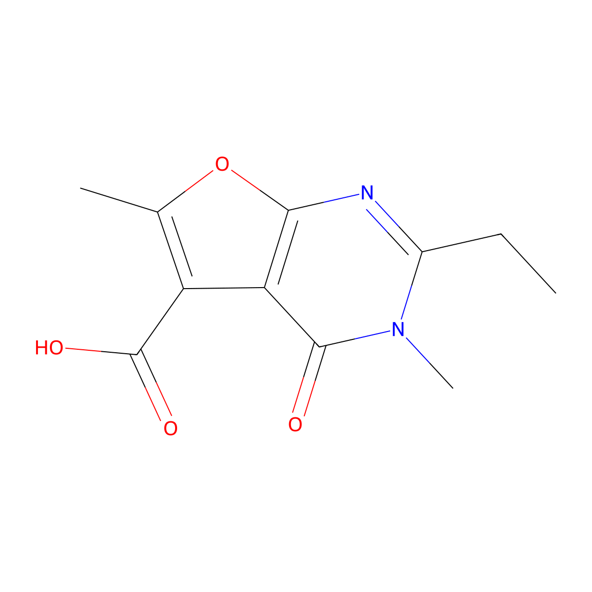 2-Ethyl-3,6-dimethyl-4-oxo-3,4-dihydrofuro[2,3-d]pyrimidine-5-carboxylic acid molecular structure, CAS 1400635-65-5