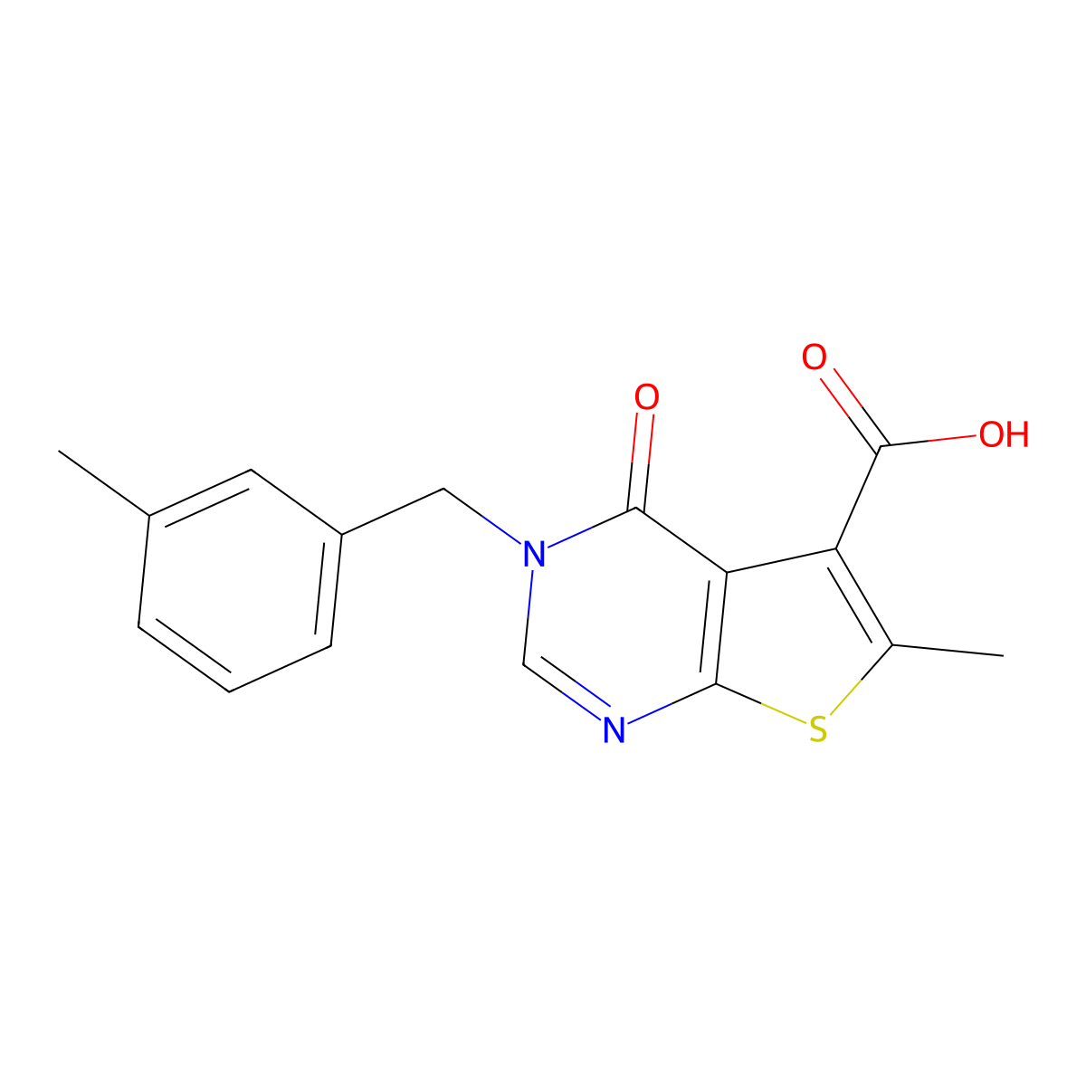 6-Methyl-3-(3-methylbenzyl)-4-oxo-3,4-dihydrothieno[2,3-d]pyrimidine-5-carboxylic acid molecular structure, CAS 1400636-13-6