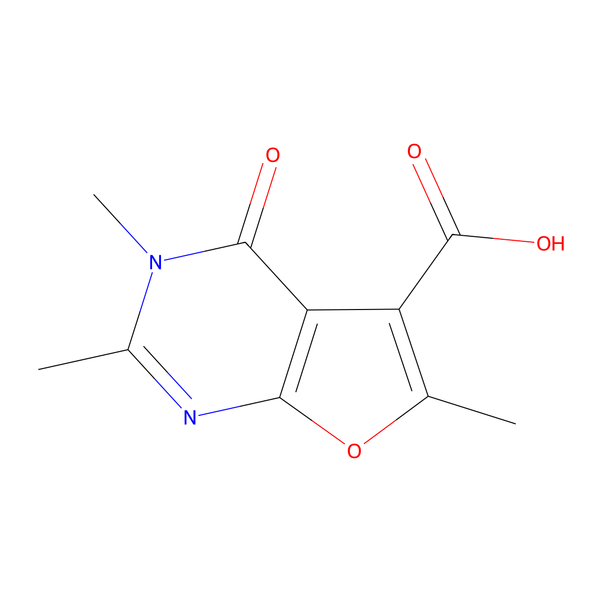 2,3,6-Trimethyl-4-oxo-3,4-dihydrofuro[2,3-d]pyrimidine-5-carboxylic acid molecular structure, CAS 1400636-63-6