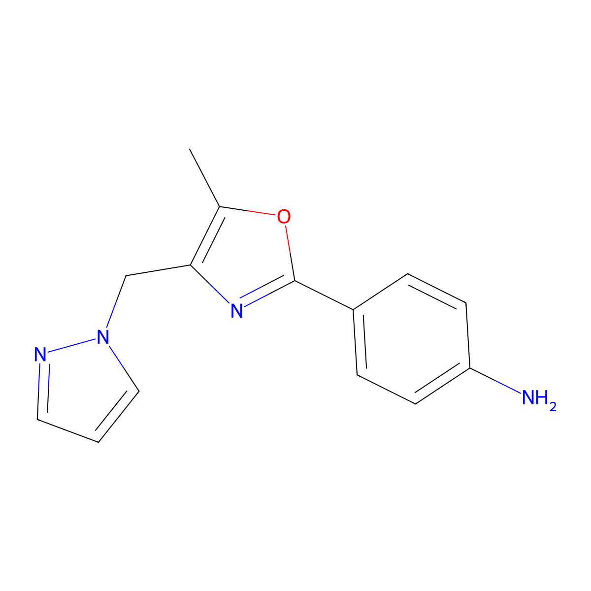 4-[5-methyl-4-(1H-pyrazol-1-ylmethyl)-1,3-oxazol-2-yl]aniline molecular structure, CAS 1400636-64-7