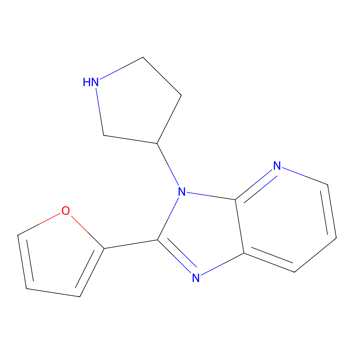 2-(2-furyl)-3-tetrahydro-1H-pyrrol-3-yl-3H-imidazo[4,5-b]pyridine molecular structure, CAS 1400636-66-9