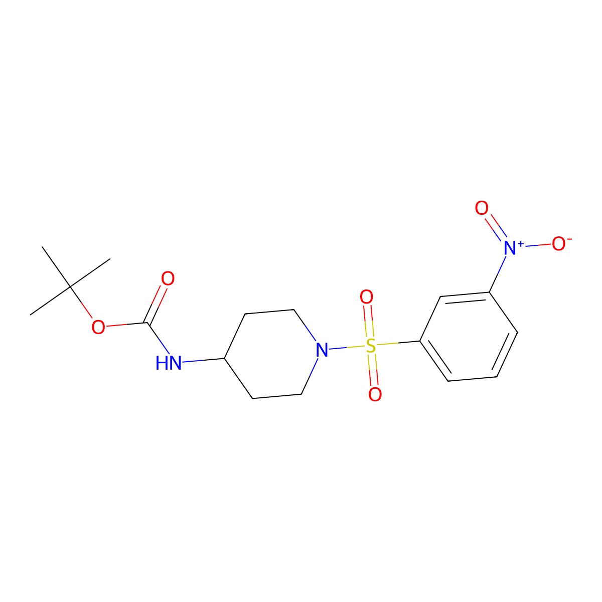 Tert-butyl {1-[(3-nitrophenyl)sulfonyl]piperidin-4-yl}carbamate molecular structure, CAS 1400636-75-0