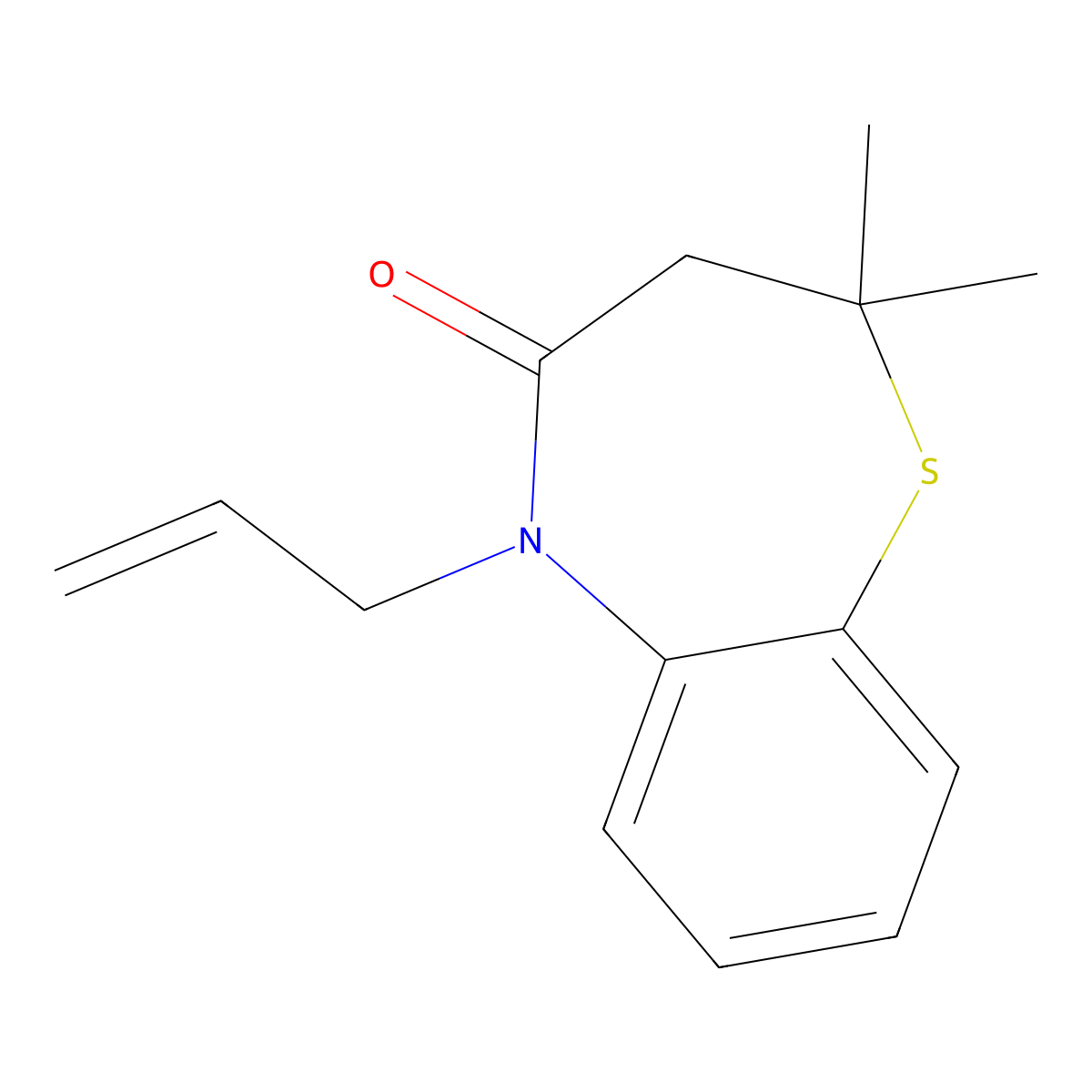 5-allyl-2,2-dimethyl-2,3-dihydro-1,5-benzothiazepin-4(5H)-one molecular structure, CAS 1400636-90-9
