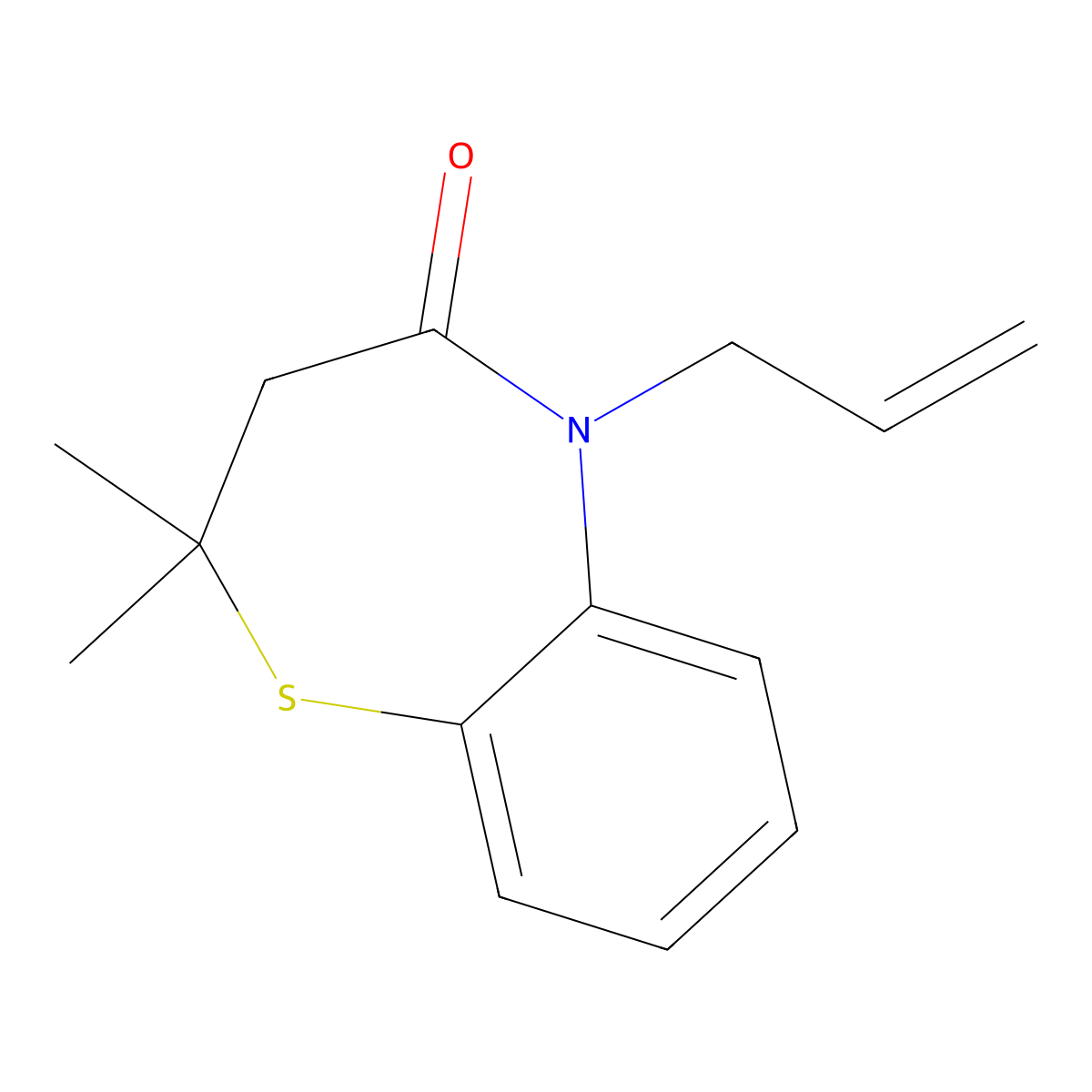 5-allyl-2,2-dimethyl-2,3-dihydro-1,5-benzothiazepin-4(5H)-one molecular structure, CAS 1400636-90-9