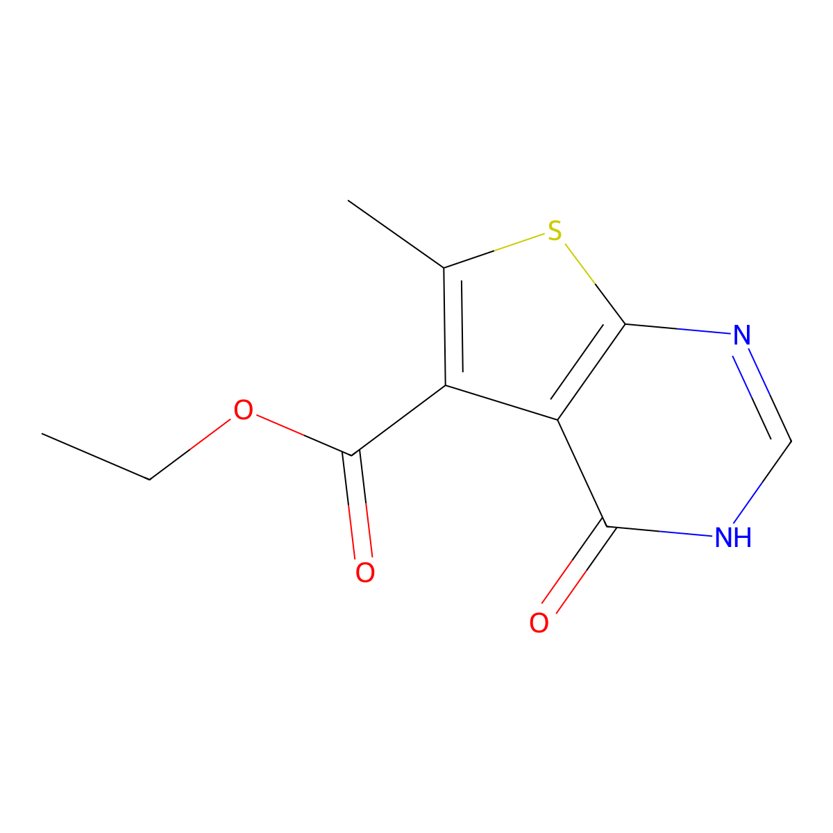 Ethyl 6-methyl-4-oxo-3,4-dihydrothieno[2,3-d]pyrimidine-5-carboxylate molecular structure, CAS 1400637-12-8