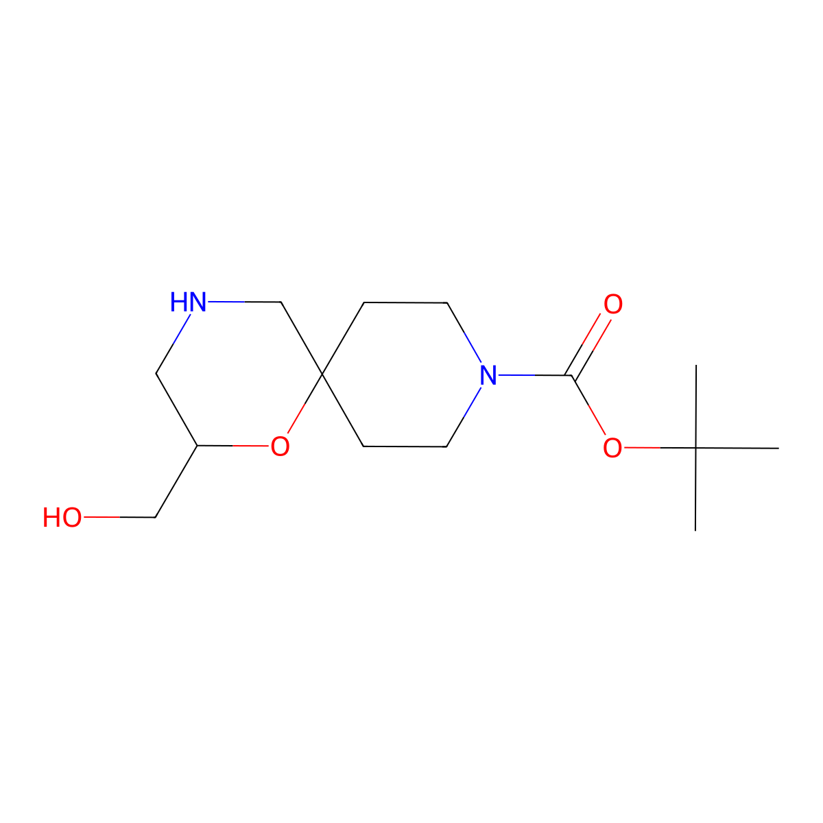 Tert-butyl 10-(hydroxymethyl)-11-oxa-3,8-diazaspiro[5.5]undecane-3-carboxylate molecular structure, CAS 1400643-29-9