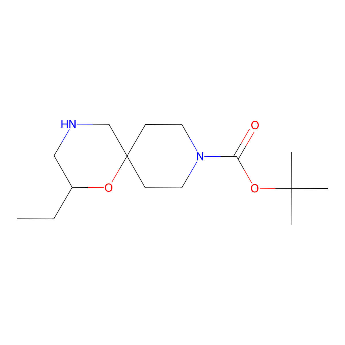 Tert-butyl 4-ethyl-5-oxa-2,9-diazaspiro[5.5]undecane-9-carboxylate molecular structure, CAS 1400643-34-6